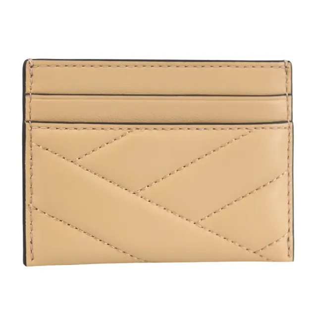 【TORY BURCH】經典雙T LOGO絎縫格紋信用卡名片證件隨身夾(沙色)