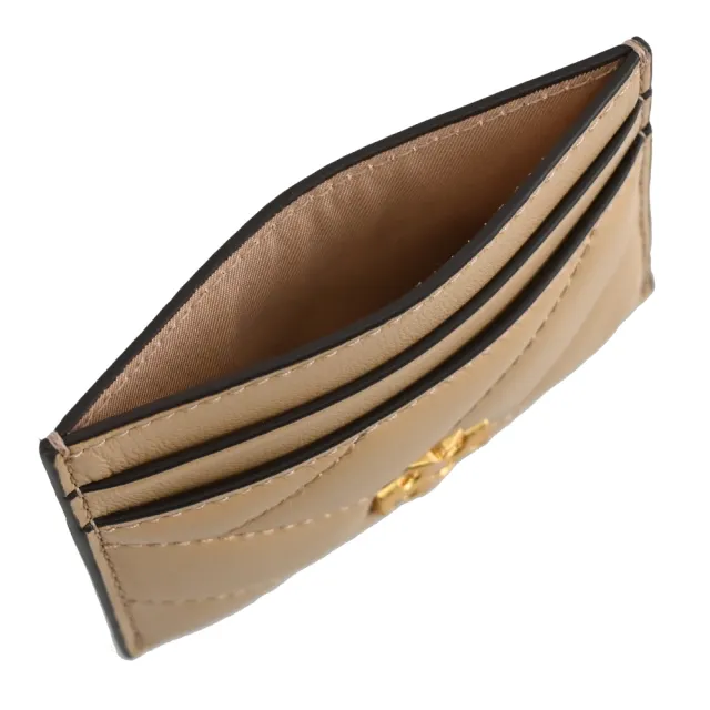 【TORY BURCH】經典雙T LOGO絎縫格紋信用卡名片證件隨身夾(沙色)