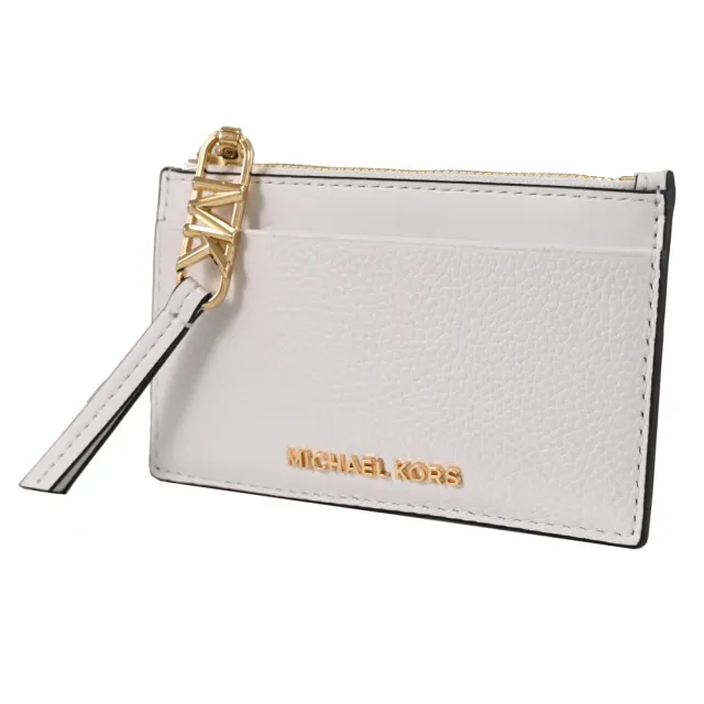 【Michael Kors】簡約金屬LOGO皮革信用卡證件名片零錢包(白)