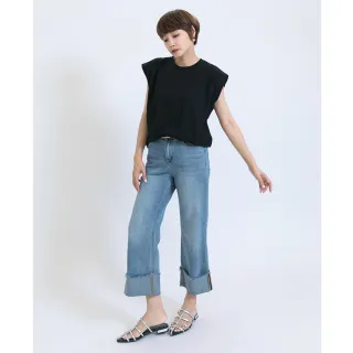 【fancyeva】高級感輕奢圓領小飛肩上衣(黑、B1A03-0002)