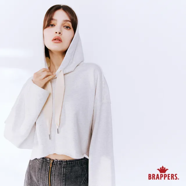 【BRAPPERS】女款 連帽短版不收邊上衣(花灰)