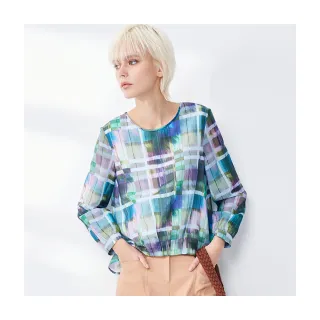 【Diffa】精緻藍綠格前襬車褶設計上衣-女