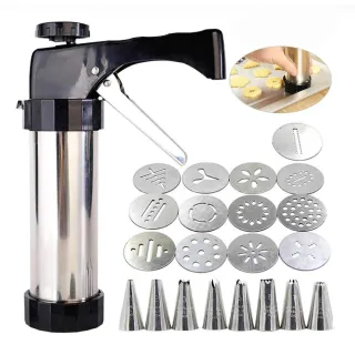 【手工餅乾】頂級曲奇餅乾完美裱花槍全套組(聖誕節 壓花槍 奶油擠花器 造型模具 擠花槍 烘培 按壓)