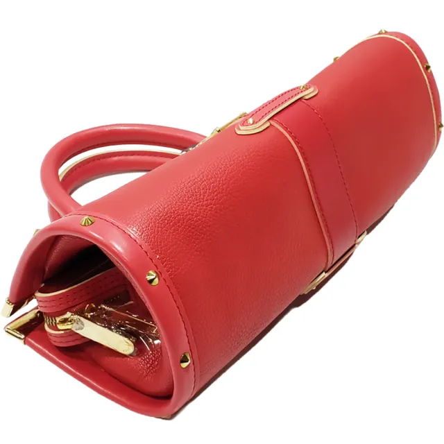 【Louis Vuitton 路易威登】M91853 經典限量Epanoui suhali系列山羊皮鉚釘金色壓釦手提包(展示品-紅色)