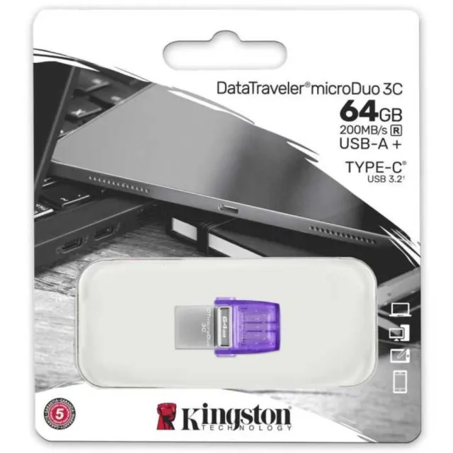 【Kingston 金士頓】DataTraveler MicroDuo 3C 64GB 雙介面 TypeC 隨身碟(USB3.2 Gen1 原廠5年保固)