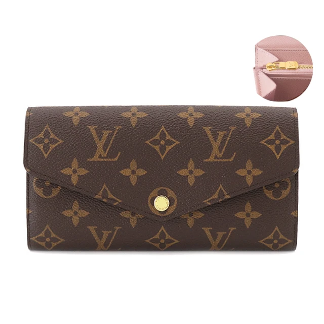 Louis Vuitton 路易威登 M62235 經典Sarah系列Monogram帆布金釦信封式長夾(粉色)