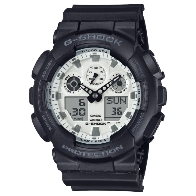 CASIO 卡西歐 G-SHOCK簡約黑白配色雙顯錶(GA-100WD-1A)