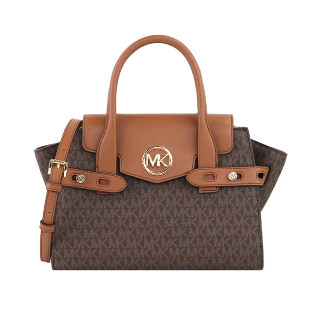 Michael Kors Carmen系列拿鐵咖啡系mk滿版logo手提斜肩背兩用包(35S2GNMS5B-BROWN)