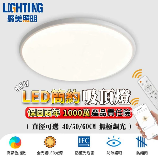 聚美照明 吸頂燈 led吸頂燈 全光譜無頻閃 40CM 4200lm 智能高亮款(遙控無極調光/簡約臥室燈)