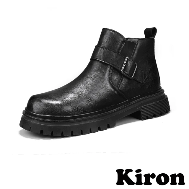 Kiron 皮帶釦短靴/百搭經典皮帶釦飾個性切爾西短靴-男鞋(黑)