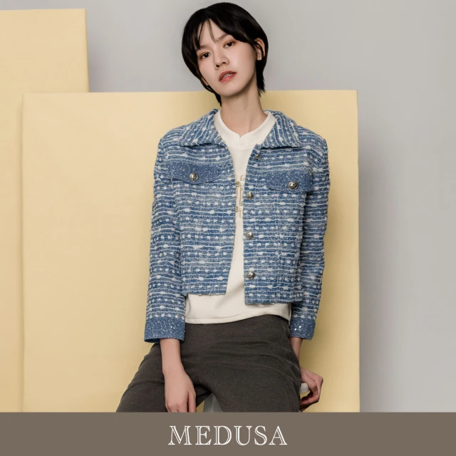 MEDUSA 曼度莎 現貨-紋理亮片拼接牛仔外套（M-XL）｜女長袖外套 女牛仔外套(505-30211)