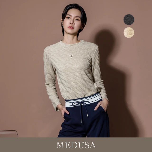 MEDUSA 曼度莎 現貨-紋理三角patch內搭上衣 - 2色（M-2L）｜女長袖上衣 女休閒上衣(501-11601)