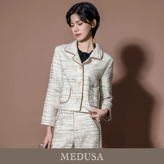 MEDUSA 曼度莎 現貨-米白滾邊毛呢西裝外套（M-XL）｜女長袖西裝外套 女上班穿搭(501-7120A)