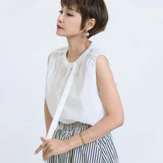 【fancyeva】透膚飄帶半開襟無袖上衣(白、B1130C-042)