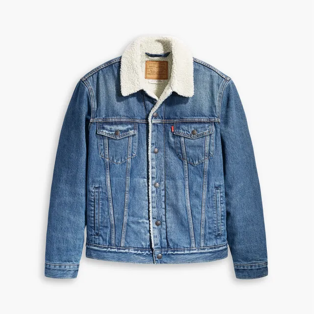【LEVIS】男款 牛仔外套/Type3修身版型/Sherpa棉花絨/中藍基本款 熱賣單品 16365-0128