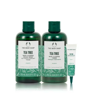 【THE BODY SHOP 美體小舖】升級版茶樹清爽調理組(潔面膠250ML+調理水250ML+修復凝膠15ML)