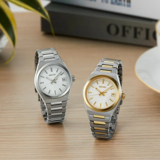 【SEIKO 精工】CS系列 簡約時尚 橫條紋女錶 石英錶-34mm 白(SUR573P1/6N42-00N0S)
