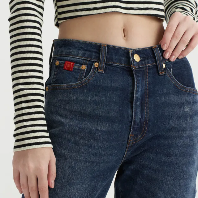 【LEVIS】女款 高腰修身窄管牛仔長褲/深藍染水洗/義大利Candiani頂級赤耳/及踝款/天絲棉 熱賣單品