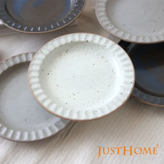 【Just Home】日系直紋粗陶杯盤12件組附收納架(三款可選 下午茶 點心盤 杯 盤)