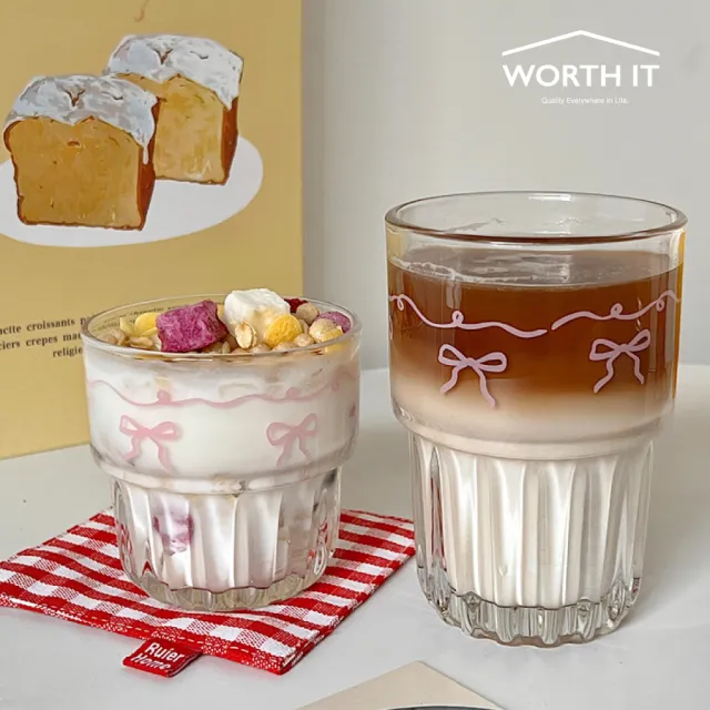 【渥思】韓系蝴蝶結玻璃杯-260ml(馬克杯.咖啡杯.茶杯.水杯.牛奶杯.早餐杯)