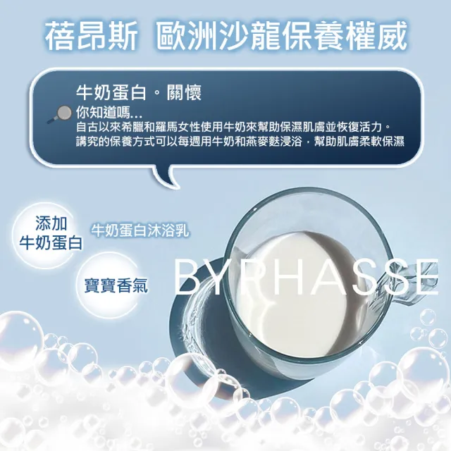 【BYPHASSE 蓓昂斯】牛奶蛋白沐浴乳1000ml+玫瑰果絲柔沐浴乳1000ml(清嫩亮白牛奶浴/奢華柔嫩玫瑰浴)