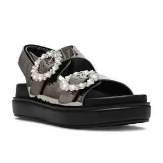 【steve madden】KLEOPATRA 亮鑽圓扣雙帶涼鞋(鏡灰色)