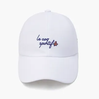 【LE COQ SPORTIF 公雞】高爾夫系列 女款白色草寫LOGO綁繩高爾夫球帽QLU0K182