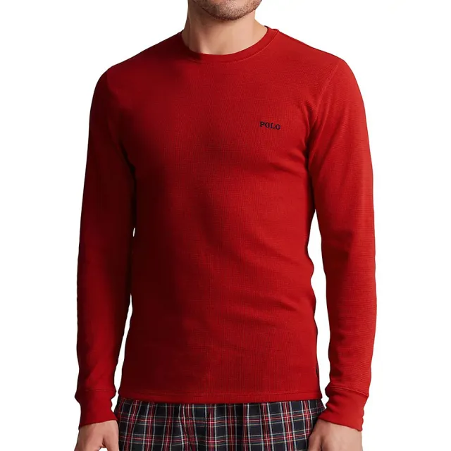 【RALPH LAUREN】RL POLO 經典刺繡文字下擺小馬素面長袖T恤-紅色(平輸品/素T/長T/可男女穿搭)