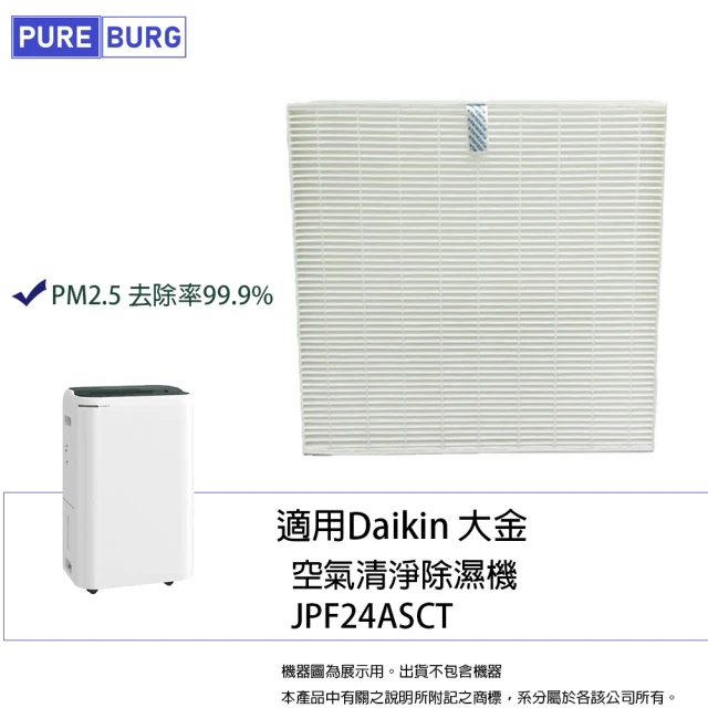 PUREBURG 適用Daikin 大金JPF24ASCT 12公升一級效能空氣清淨除濕機替換用高效HEPA濾網濾芯