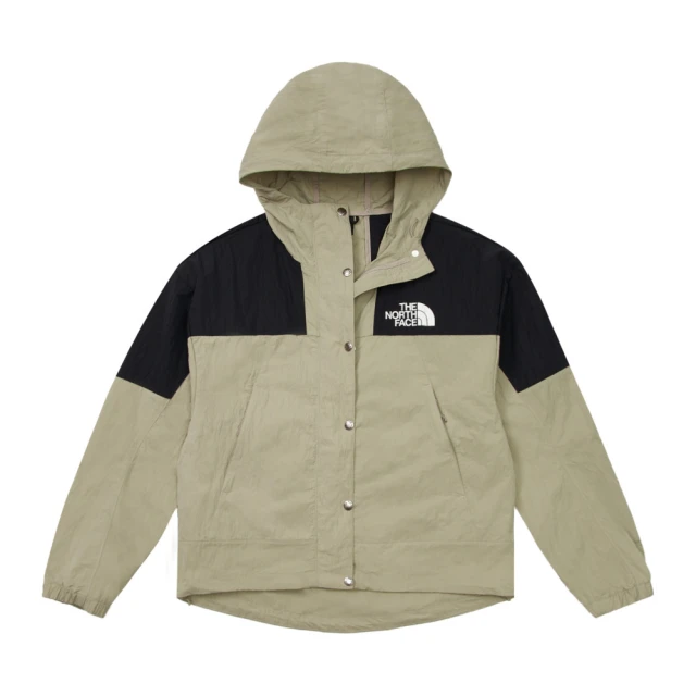 The North Face TNF 拼接防風防潑水下擺抽繩連帽外套 W MTN WIND JACKET - AP 女 灰黑(NF0A81RX5IF)