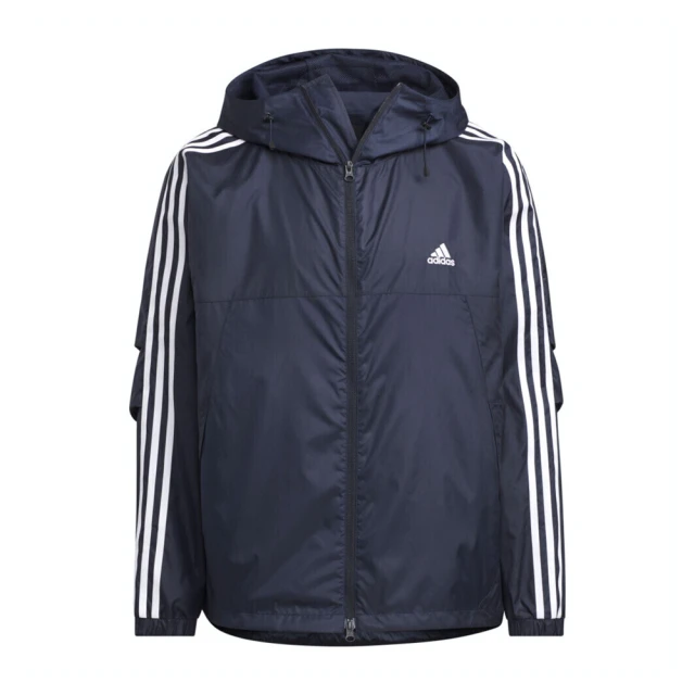 adidas 愛迪達 ES+ 3S WV JKT 男 連帽 外套 風衣 運動 訓練 寬鬆 輕便 愛迪達 深藍(JF3954)