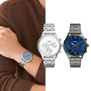 【FOSSIL 官方旗艦館】Fenmore系列  三眼簡約指針手錶 不鏽鋼鍊帶 44mm 雙12限定(多色可選)