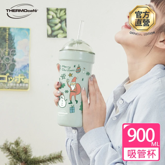 THERMOcafe 凱菲 聖誕麋鹿不鏽鋼真空吸管保溫杯900ml(TCBT-900CM-LG)