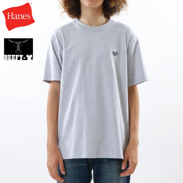 【Hanes】官方直營-BEEFY-T系列 刺繡布章短袖TEE內衣 經典設計款(灰色)
