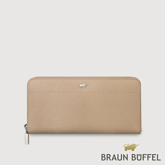 【BRAUN BUFFEL 德國小金牛】依雅娜 8卡拉鍊長夾-奶茶棕(BF853-602-SVM) 錢包送禮推薦