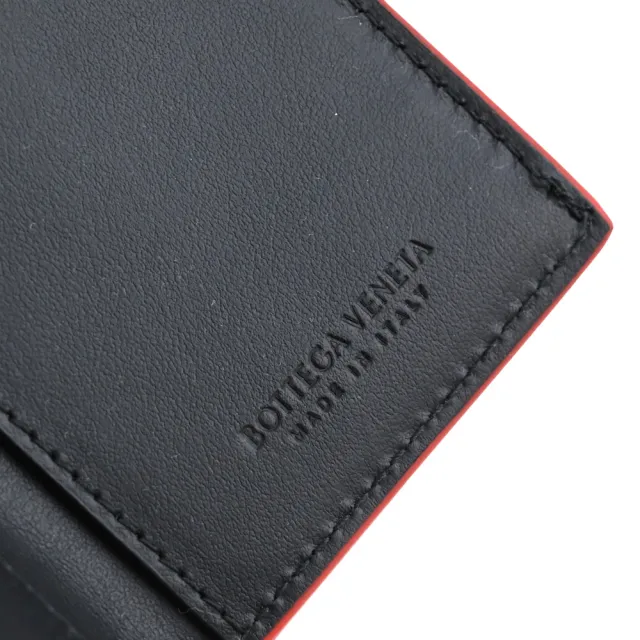 【BOTTEGA VENETA 寶緹嘉】經典大格手工編織小牛皮對折信用卡名片證件卡夾(黑紅)