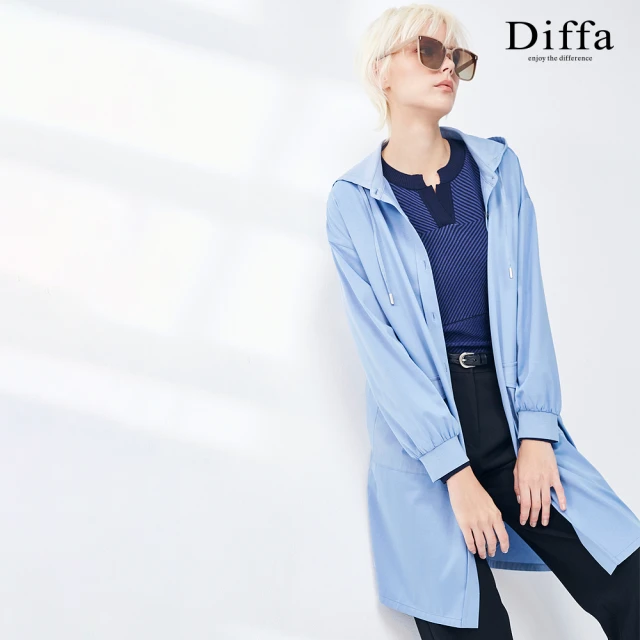 Diffa 落肩連帽設計長版外套-女