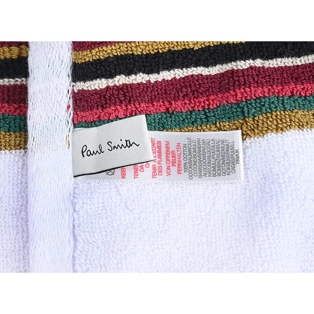 【Paul Smith】PAUL SMITH簡約刺繡字母草寫LOGO英倫風格彩色條紋設計棉質浴巾(白x多色)
