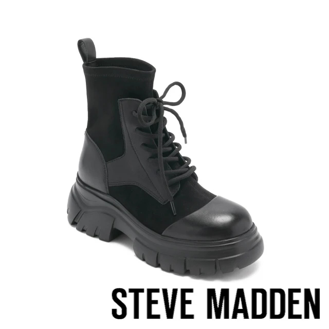 steve madden TWCAROL 率性拼接綁帶短靴(黑色)