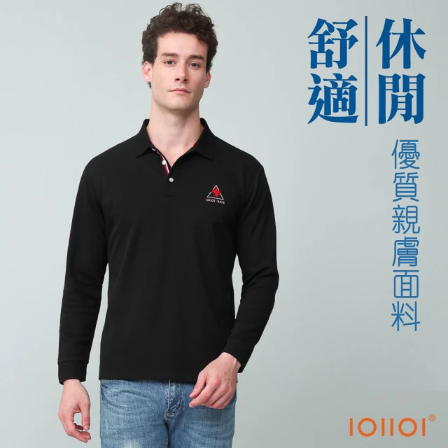 oillio 歐洲貴族 男裝 長袖刺繡POLO衫 商務休閒 修身 超柔防皺(黑色 法國品牌)