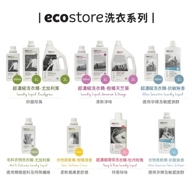 【ecostore 宜可誠】超濃縮環保洗衣精-柑橘天竺葵1L(天然萃取/無甲醛螢光劑/低泡沫/滾筒適用)