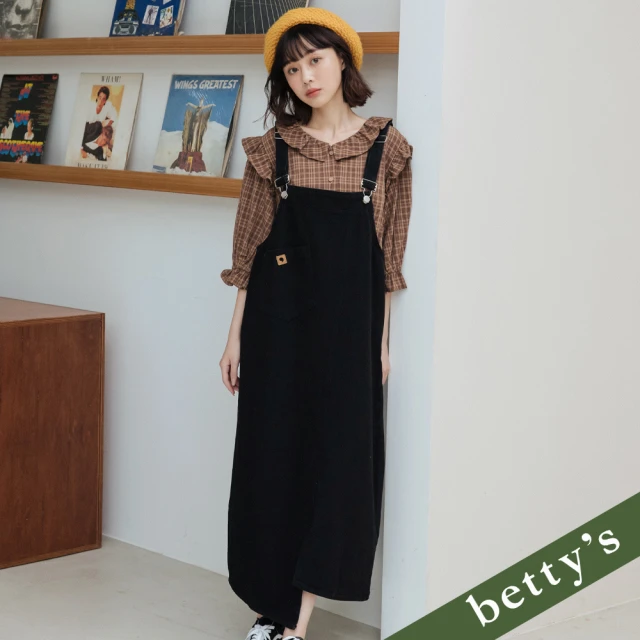 betty’s 貝蒂思 斜口袋前開衩不對稱下擺牛仔連身洋裝(黑色)