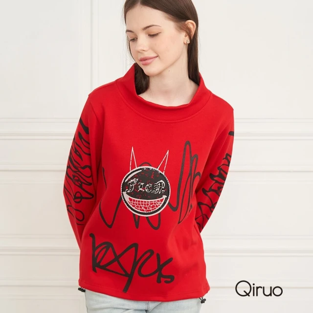 Qiruo 奇若名品 秋冬專櫃紅色上衣2082A 英文書款(M-2XL)