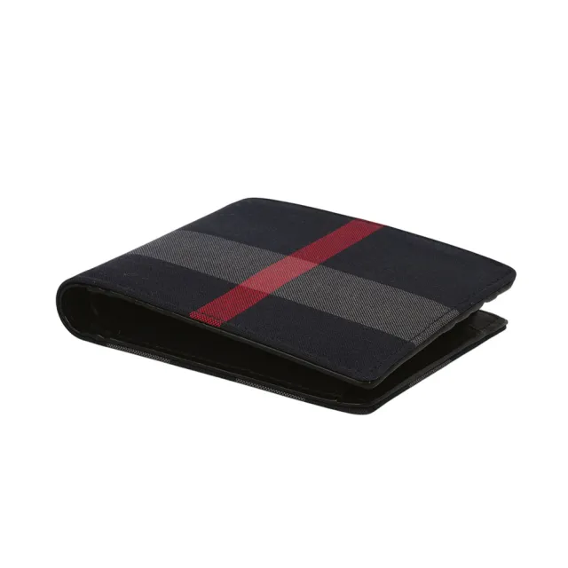 【BURBERRY 巴寶莉】大格紋帆布對開零錢袋短夾(海軍藍/灰色)