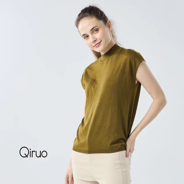 【Qiruo 奇若名品】秋冬專櫃針織短袖上衣0186A-70橄欖綠色小立領百搭