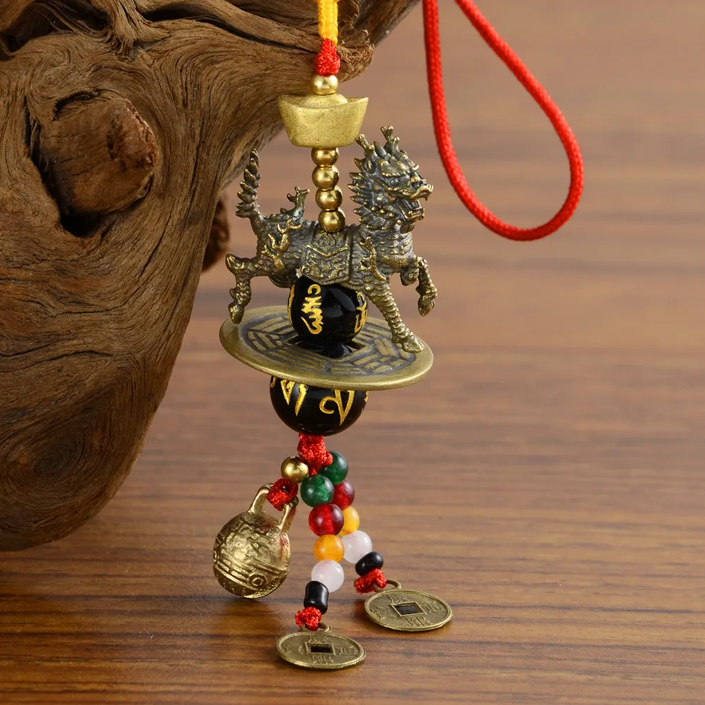 財神小舖】麒麟踩八卦吊飾掛飾古銅車掛(已開光招財辟邪神獸送子