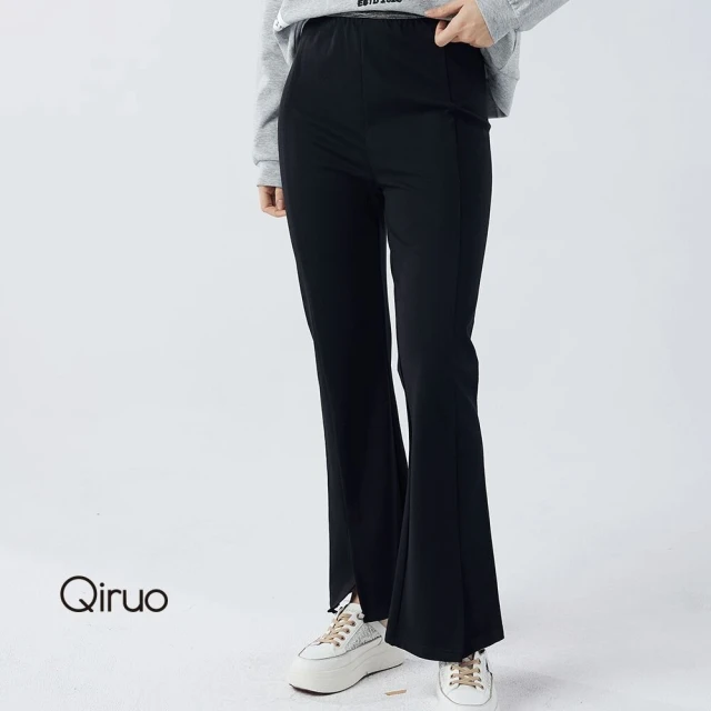 Qiruo 奇若名品 秋冬專櫃黑色小喇叭褲3069C 造型九分褲(M-2XL)