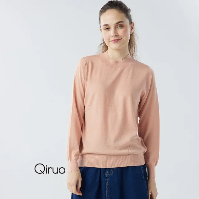 【Qiruo 奇若名品】秋冬專櫃針織長袖上衣0181A-91淺橘色小立領百搭(M-L)