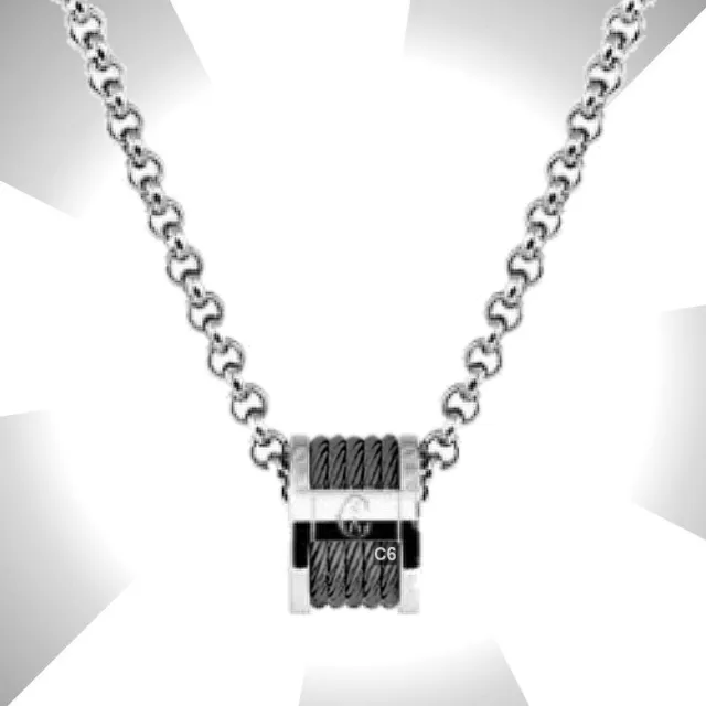 【CHARRIOL 夏利豪】預 Necklace項鍊系列 Forever永恆銀色吊墜黑鋼索款-加多重好禮 C6(08-03-1139-0/45)