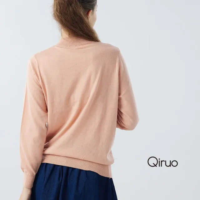 【Qiruo 奇若名品】秋冬專櫃針織長袖上衣0181A-15粉色小立領百搭 